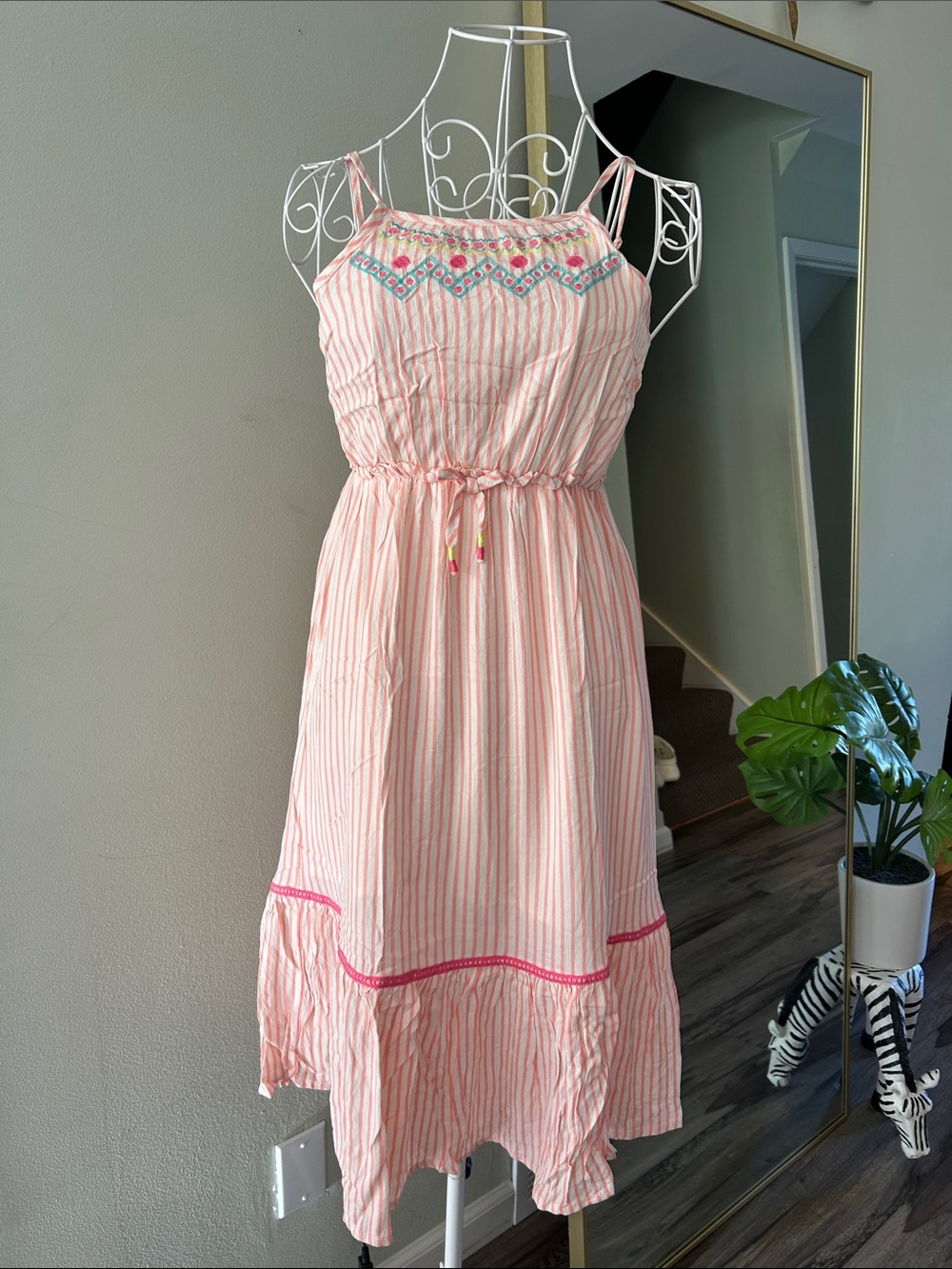 Pink Striped Embroidered Sundress